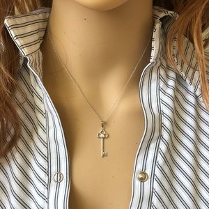 925 Sterling Silver Rhodium Plated Key Necklace